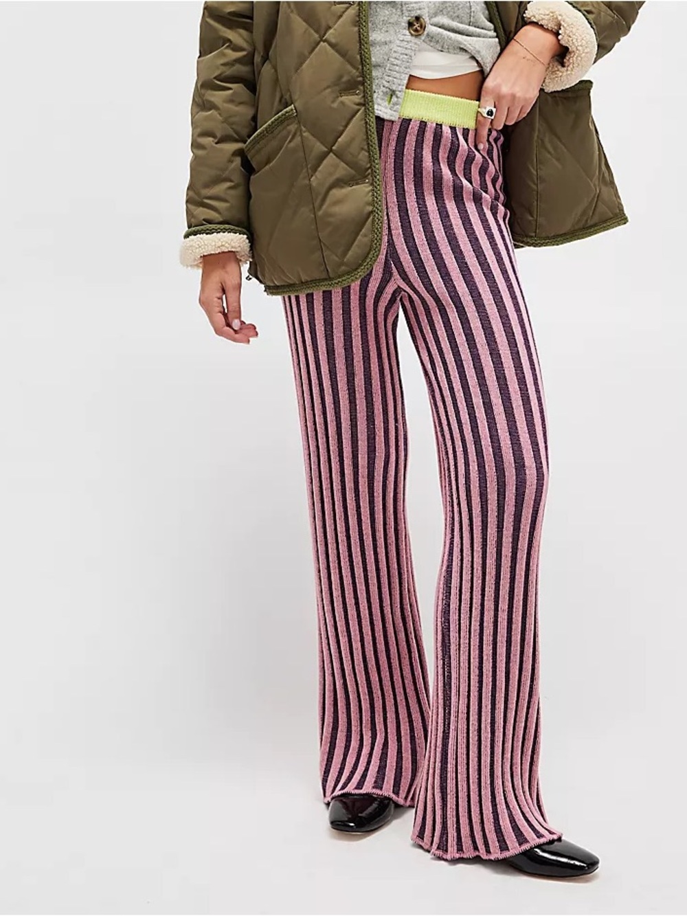 Celmo x Free People Ruta Colorblock Knit Flared Artsy Boho Pants Extra Small